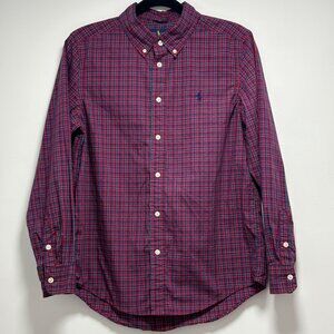 RALPH LAUREN Shirt Casual Formal Check Kid's Boy's L 14/16 LONG SLEEVE PLAID LOG